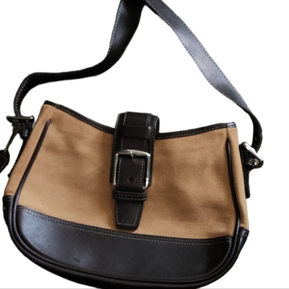 SOLD Coach Shoulder Bag Purse Tan Brown Suede Leather Adjustable Strap Vtg 90s